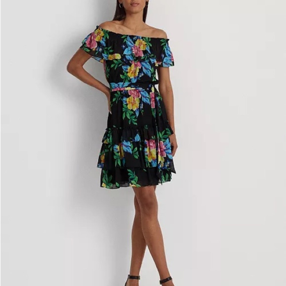 Lauren Ralph Lauren Black Label Floral Off-Shoulder Black Dress - Picture 7 of 12